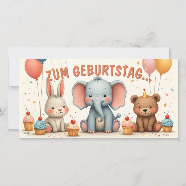 Carte Joie d'anniversaire avec des amis animaux (Devant)