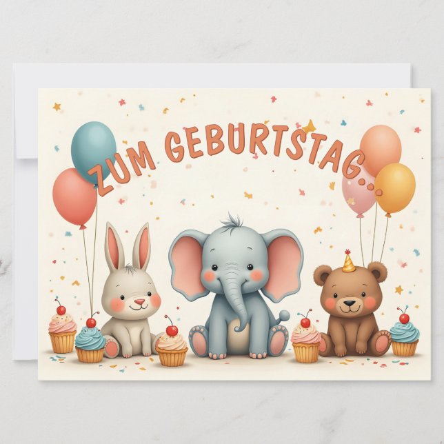 Carte Joie d'anniversaire avec des amis animaux (Devant)