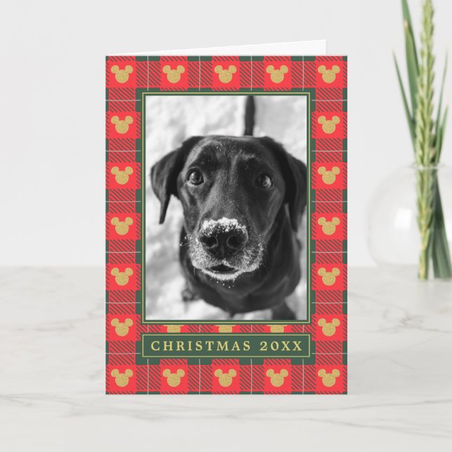 Carte Joie de Noël | Motif carreaux de Noël Mickey (Devant)