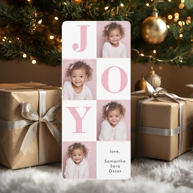 Carte JOIE rose vif moderne JOIE photo verticale Noël (Créateur téléchargé)