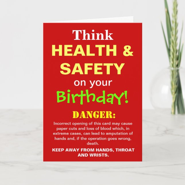 Carte Joke Funny Health and Safety Birthday (Devant)