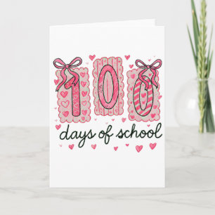 Carte Joli 100 jours d'école cœurs roses classe