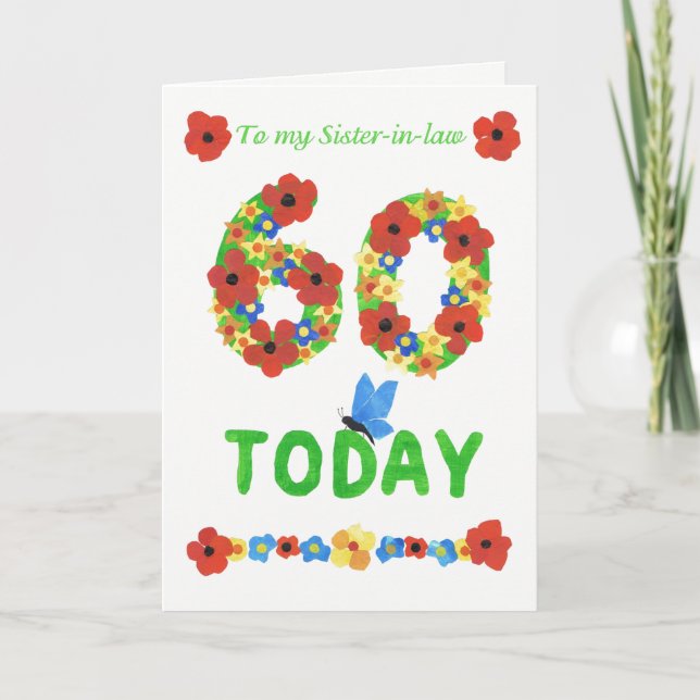 Carte Joli 60ème anniversaire de Floral, pour belle-soeu (Devant)