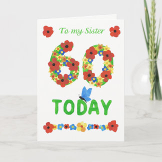 Carte Joli 60ème anniversaire de Floral, pour Soeur