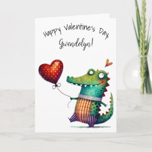 Carte Joli Alligator Capricieux Joyeuse Saint-Valentin