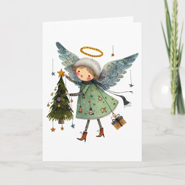 Carte Joli ange avec sapin de Noël (Devant)