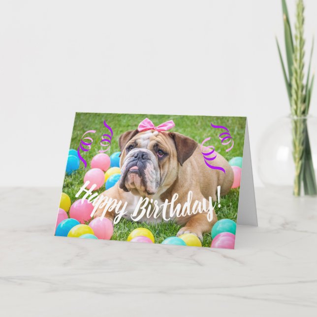 Carte Joli anniversaire de mignonne Bulldog (Devant)