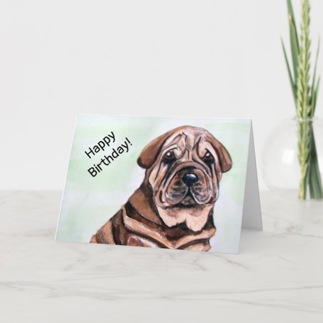Carte Joli Anniversaire de Shar Pei Chien (Devant)