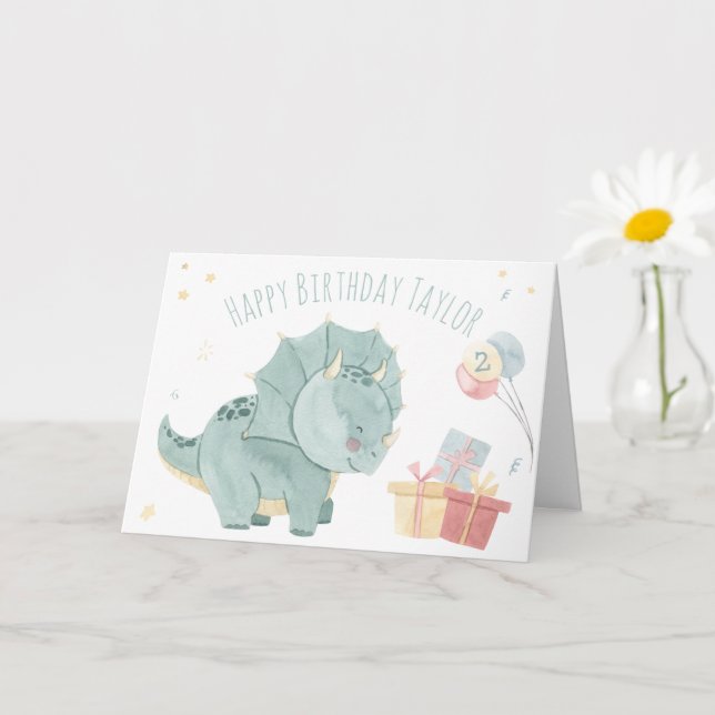 Carte Joli Anniversaire Dinosaure d'aquarelle de deux an (Petite plante)