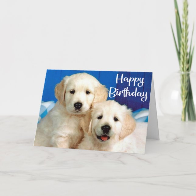 Carte Joli Anniversaire du chien chiot Golden Retriever (Devant)