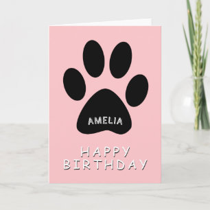 Carte Joli anniversaire Empreinte de patte rose rose