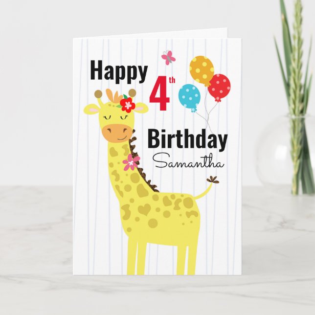 Carte Joli Anniversaire Giraffe Nom personnalisé (Devant)
