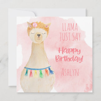 Carte Joli Anniversaire Personnalisé Rose Fille Lama Mig