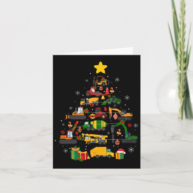 Carte Joli arbre de Noël Santa Hat Construction Excavat (Devant)