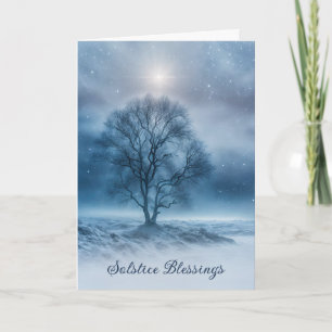 Carte Joli arbre du solstice d'hiver dans la nuit enneig