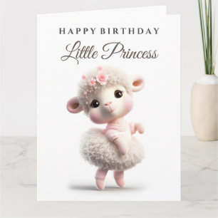Carte Joli bébé agneau en jupe ,robe rose avec des fleur