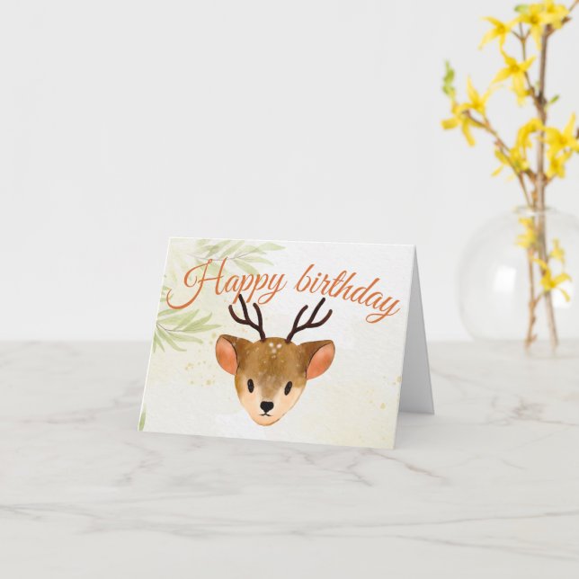 Carte Joli bébé cerf dans la jungle heureux anniversaire (Fleur jaune)