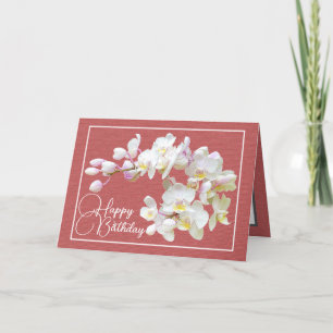 Carte Joli blanc orchidée rouge arrière-plan Joyeux anni