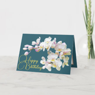 Carte Joli Blanc Orchidées Aqua Contexte Joyeux Annivers