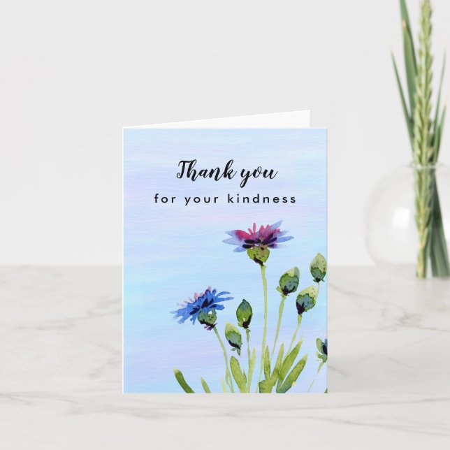 Carte Joli bleu floral blanc à l'intérieur du Merci Salu (Devant)
