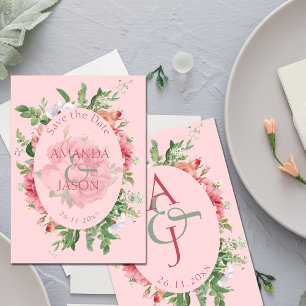 Carte Joli Blush Floral Monogramme Mariage Enregistrer L
