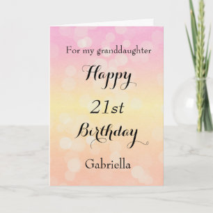 Carte Joli Bokeh jaune rose 21e anniversaire