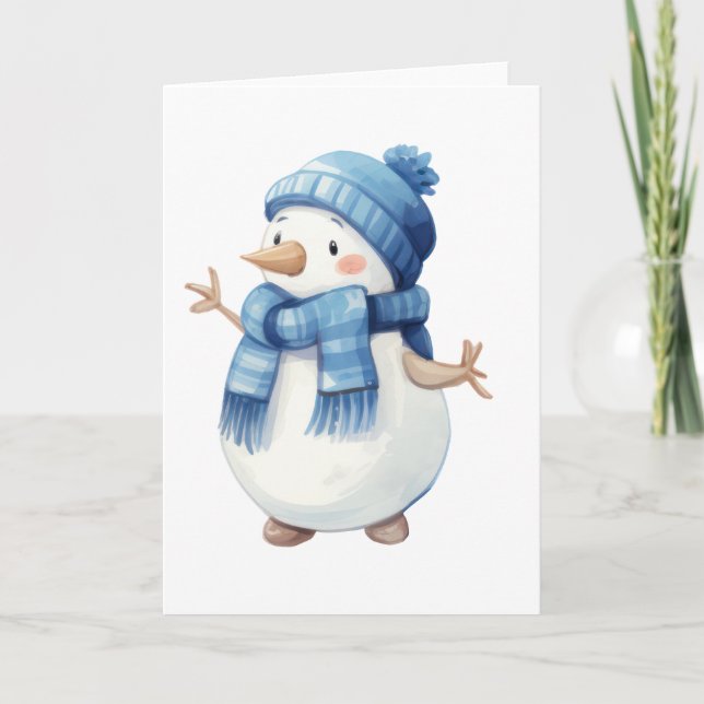 Carte Joli bonhomme de neige à l'aquarelle avec écharpe  (Devant)