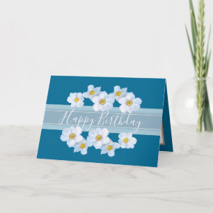 Carte Joli Bouquet Floral Anemone Fleur Bleu Anniversair