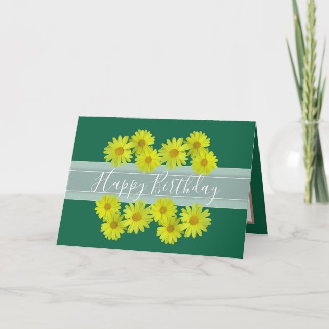 Carte Joli Bouquet Floral Daisy Flower Green Anniversair (Devant)