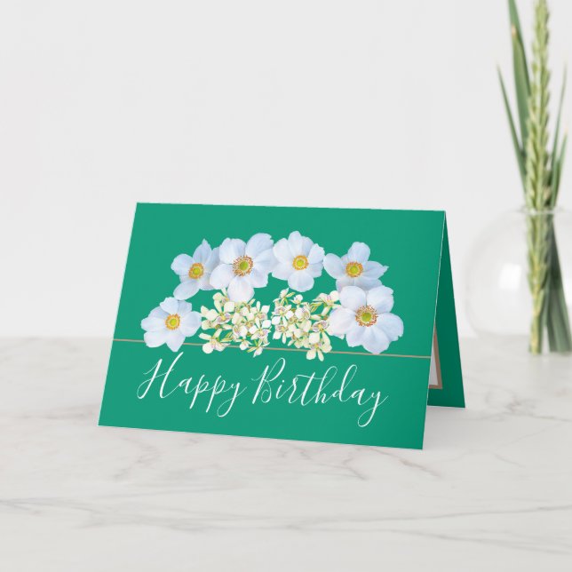 Carte Joli Bouquet Floral Fleur Orchidée Blanche Anniver (Devant)