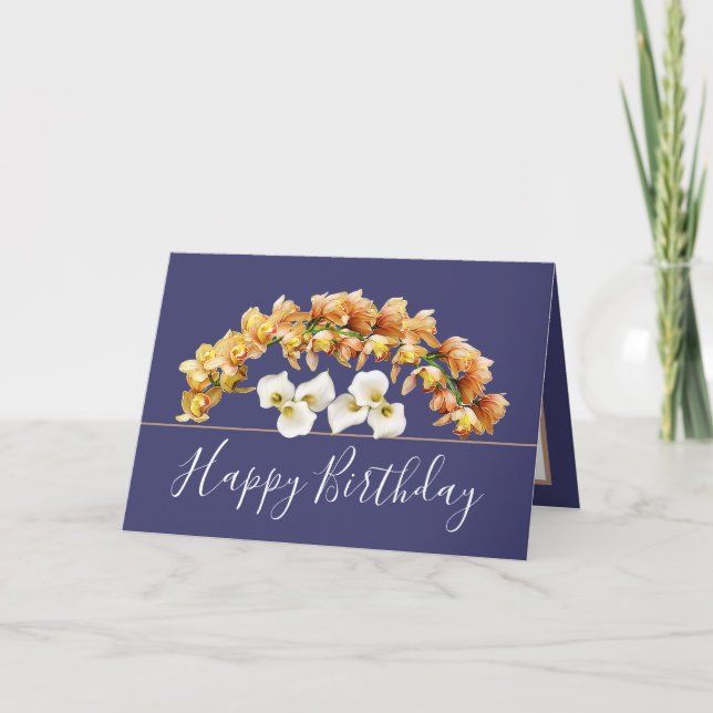 Carte Joli Bouquet Floral Orchidée Lily Fleurs Anniversa (Devant)