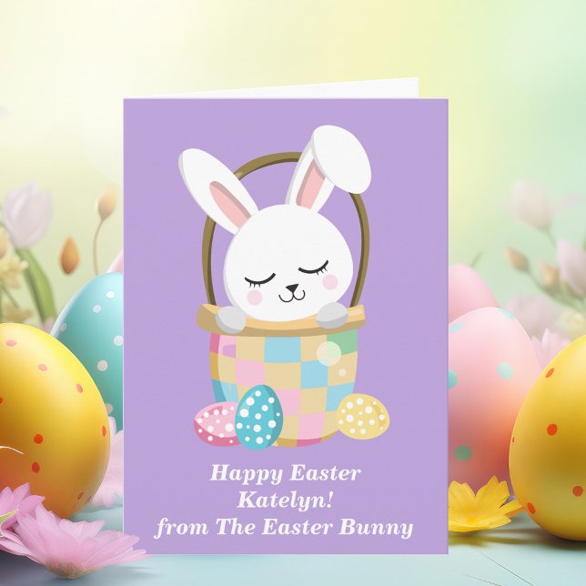 Carte Joli Bunny Pâques Violet Personnalisable Enfants (Créateur téléchargé)
