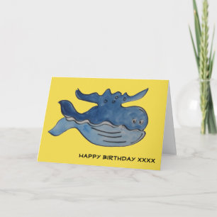 Carte Joli Cartoon Baleine Bleue Anniversaire
