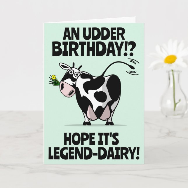 Carte Joli Cartoon Vache de ferme de Cartoon Joyeux anni (Petite plante)