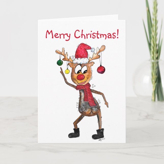 Carte Joli cerf de Noël dansant fantaisiste (Devant)