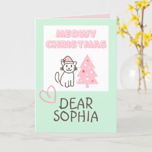 Carte Joli Chat au Chapeau de Père Noël & Arbre Meowy No