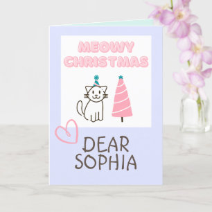 Carte Joli Chat dans un Chapeau & Arbre Joyeux Noël Past