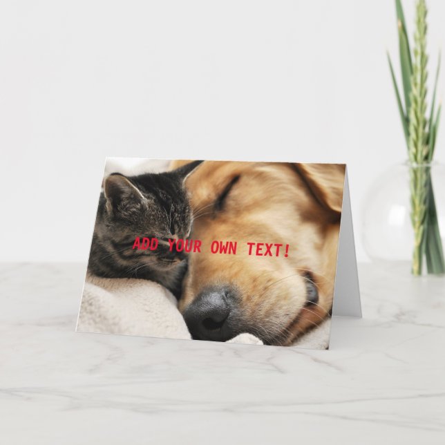 Carte Joli Chat et Chiot AJOUTEZ VOTRE PROPRE TEXTE (Devant)