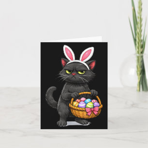 Carte Joli chat noir déguisé en lapin de Pâques drôle