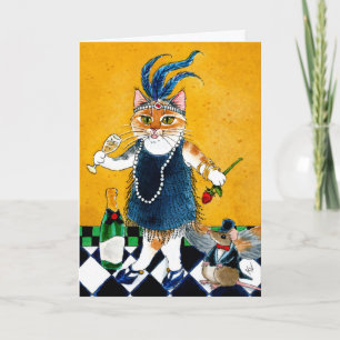 Carte Joli chat souris Flapper Art Déco drôle anniversai
