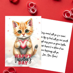 Carte Joli Chaton avec Cœur Rose pour la Saint-Valentin