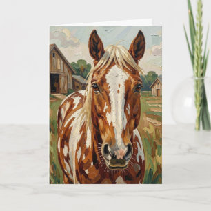Carte Joli cheval brun et blanc Joyeux Anniversaire