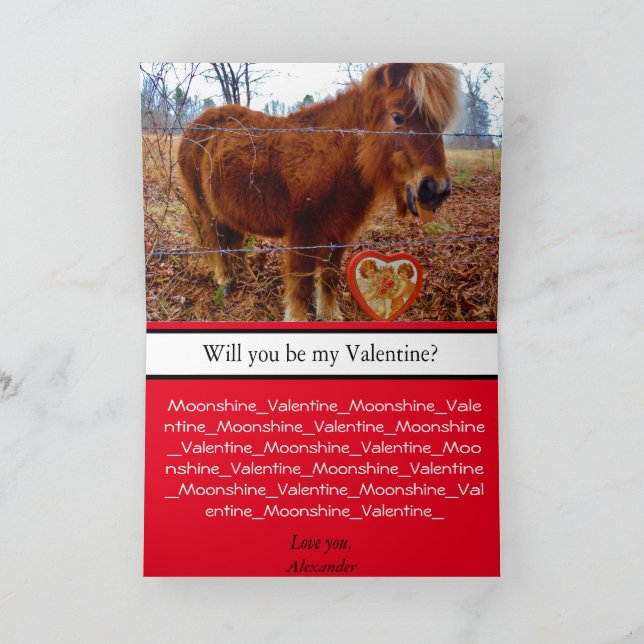 Carte Joli cheval miniature Saint-Valentin Poney et Cœur (Intérieur)