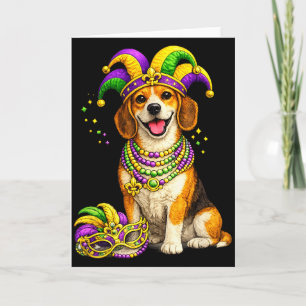 Carte Joli chien Beagle sur le thème de Mardi Gras 