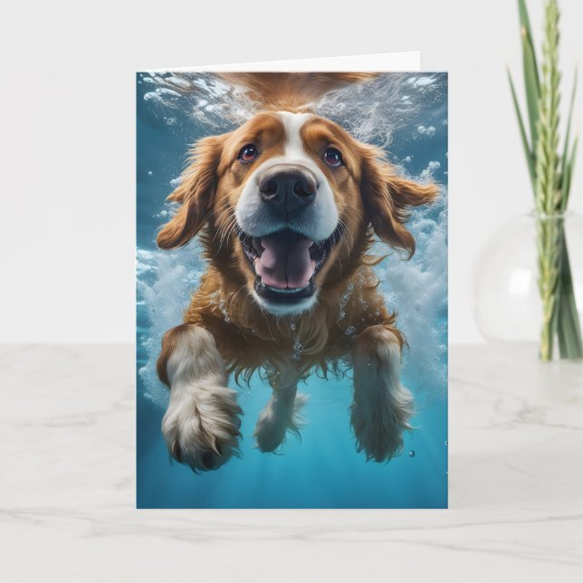 Carte Joli chien brun sous l'eau nageant dans l'eau bleu (Devant)