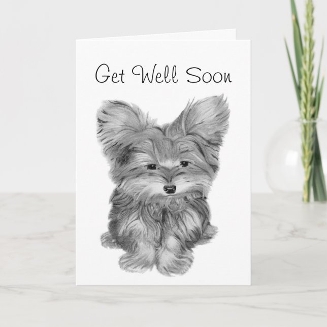 Carte Joli chien Yorkie Merci et prompt rétablissement c (Devant)