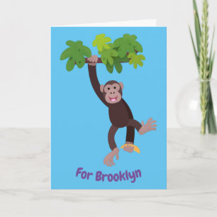 Carte Joli chimpanzé dans la jungle suspendu dessin anim