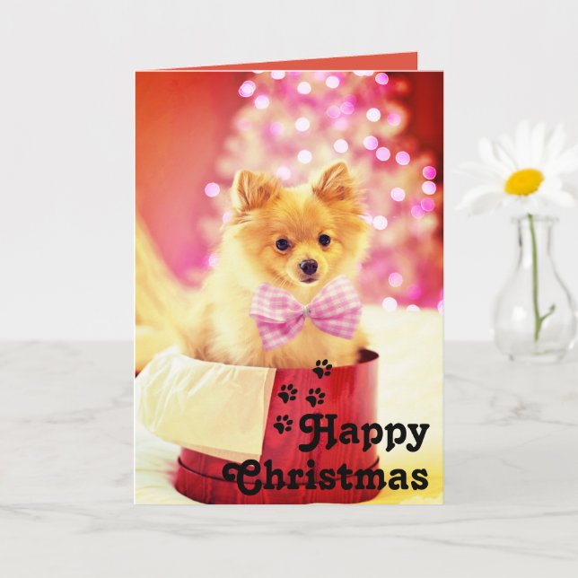 Carte Joli chiot au ruban rose & Joyeux Noël Unique (Petite plante)