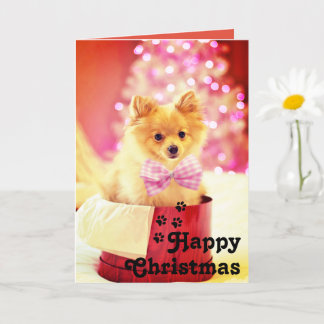 Carte Joli chiot au ruban rose & Joyeux Noël Unique