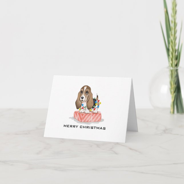 Carte Joli chiot avec lumières de Noël (Devant)
